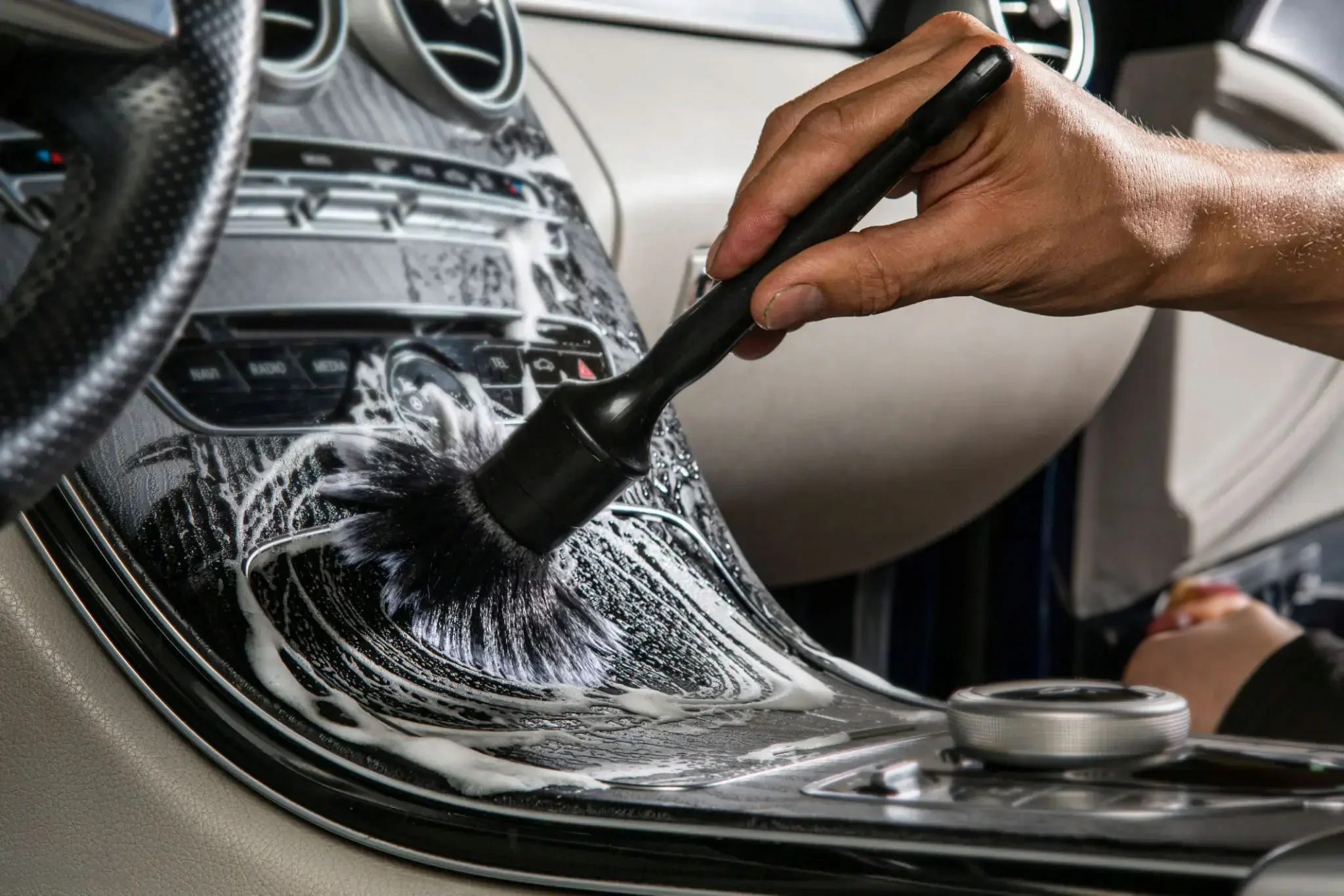 Vehicle prepared for professional detailing and exterior care
